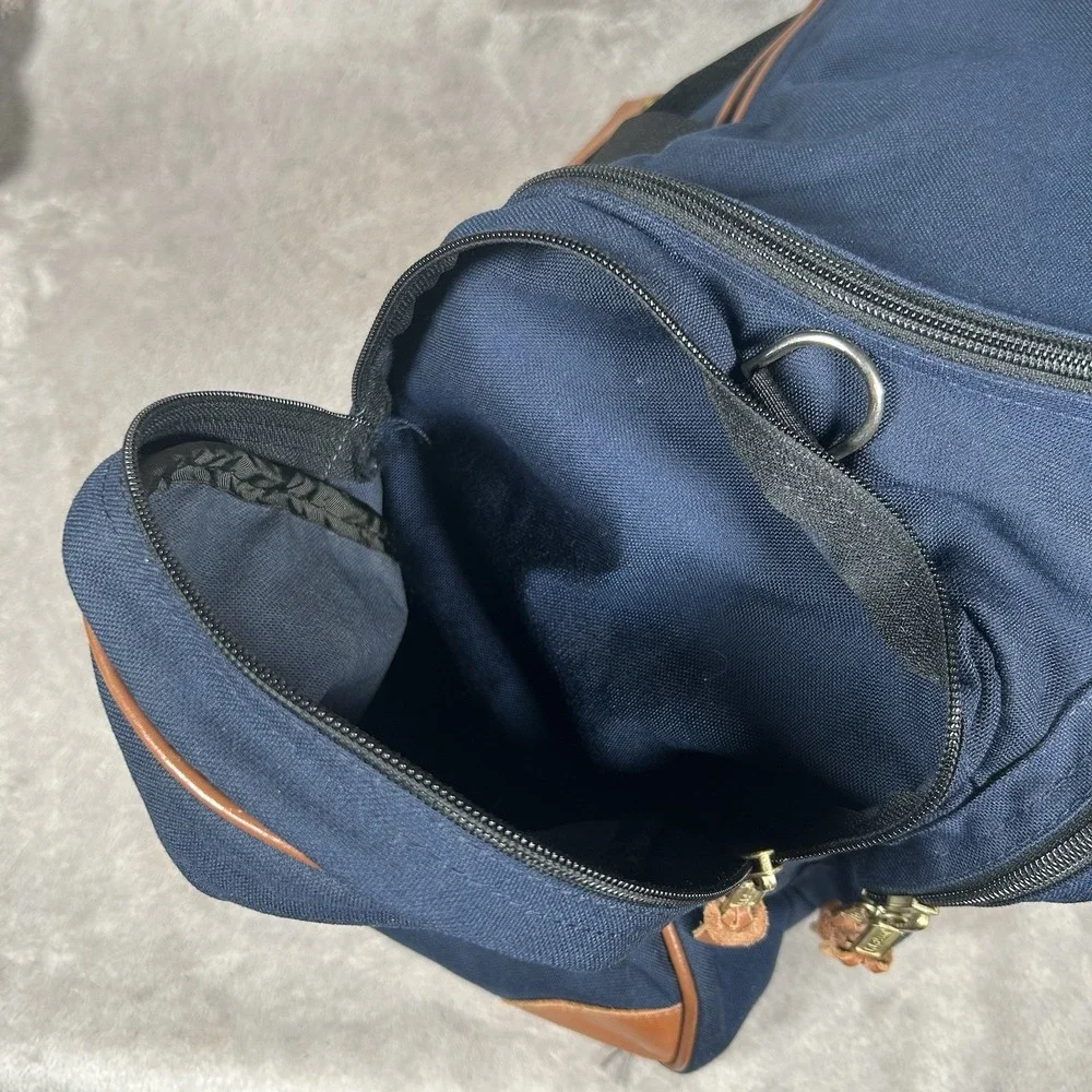Vtg LL Bean Navy Canvas Leather Duffle Bag Shoulder Strap 22x12x10 43L
